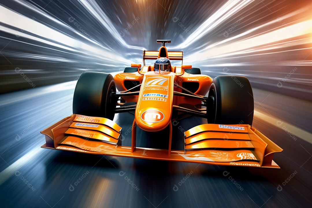 Corridas de carros esportivos em alta velocidade na pista com luzes desfocadas e bokeh.