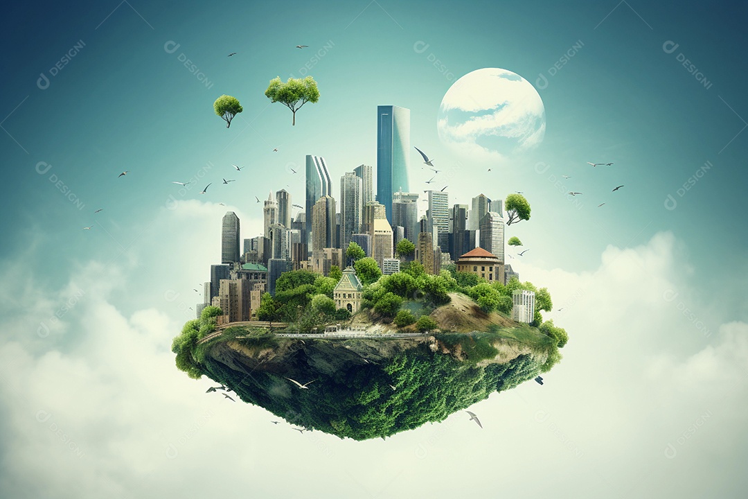 Conceito de cidade futurista com energia 100% limpa e renovável.