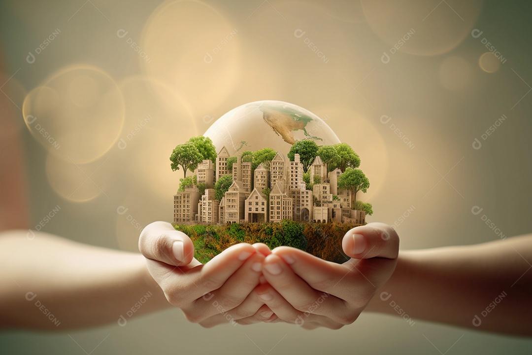 Conceito de cidade futurista com energia 100% limpa e renovável.