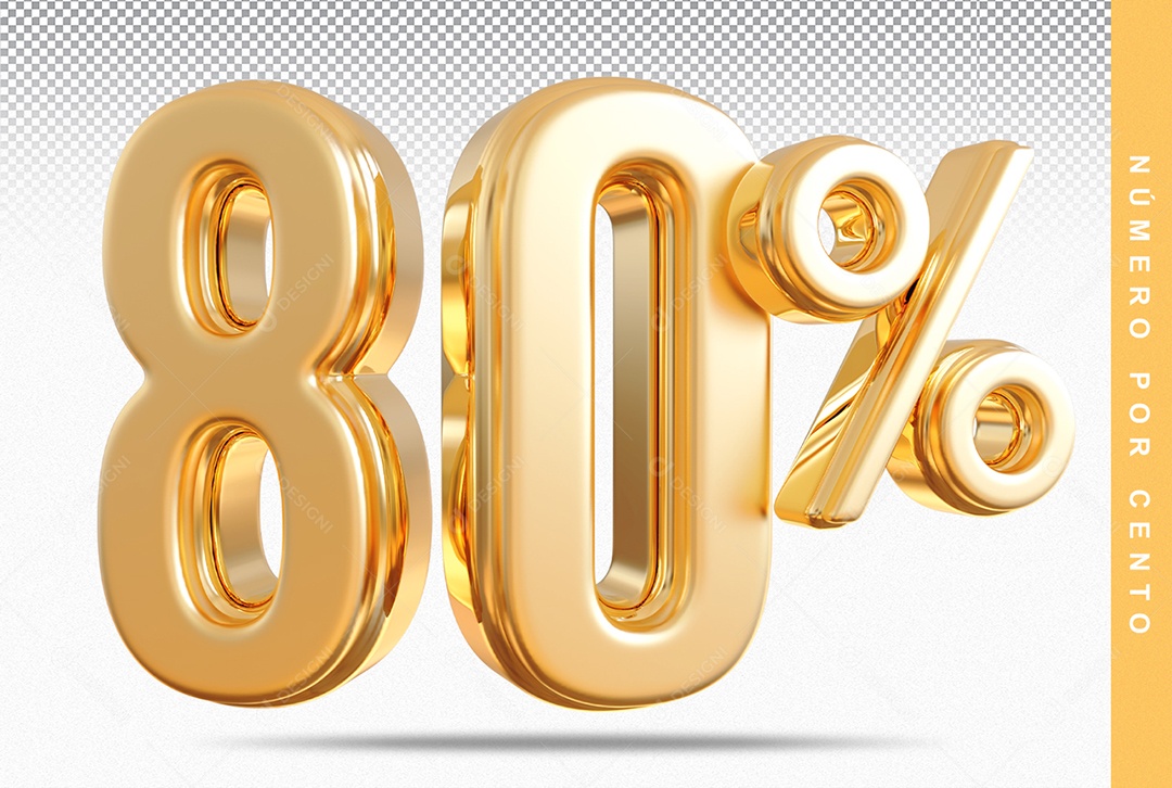 Número 80% Dourado Elemento Para Composição PSD
