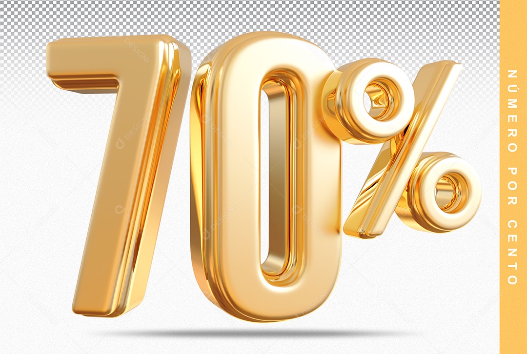 Número 70% Dourado Elemento Para Composição PSD