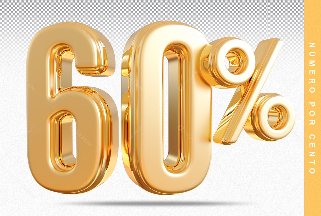 Número 60% Dourado Elemento Para Composição PSD