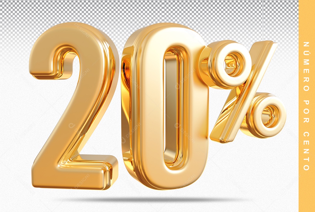 Número 20% Dourado Elemento Para Composição PSD