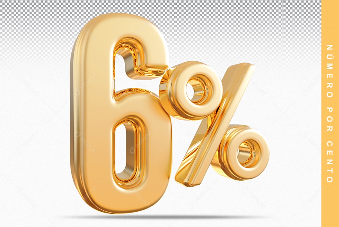 Número 6% Dourado Elemento Para Composição PSD