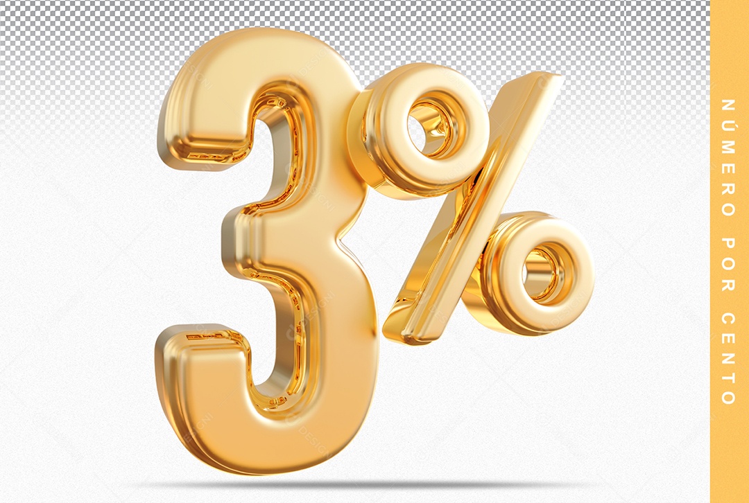 Número 3% Dourado Elemento Para Composição PSD