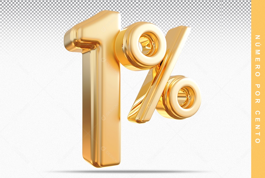 Número 1% Dourado Elemento Para Composição PSD