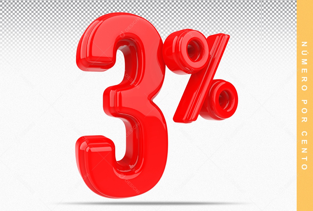 Número 3% Vermelho Elemento Para Composição PSD