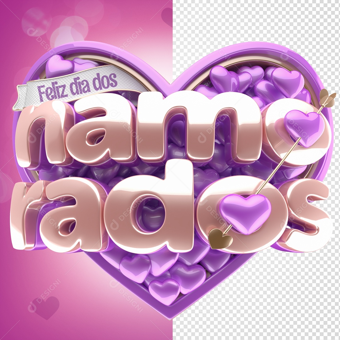 Selo 3D Feliz Dia Dos Namorados Coração Roxo Para Composição PSD