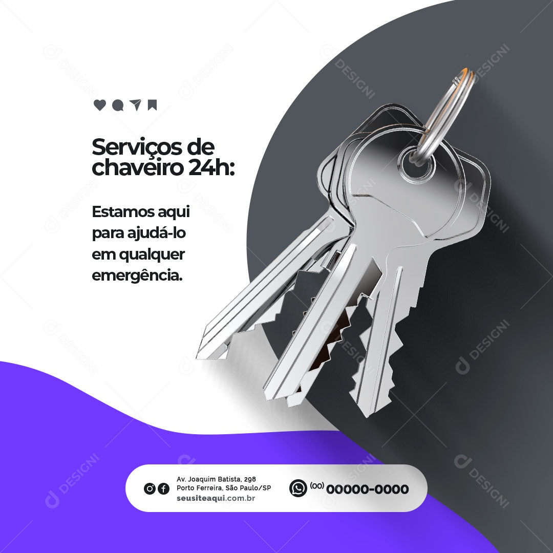 Serviços de Chaveiro 24 Horas Social Media PSD Editável