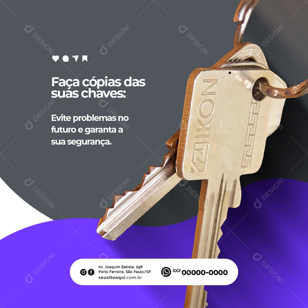 Faça Cópias das Suas Chaves Chaveiro Social Media PSD Editável