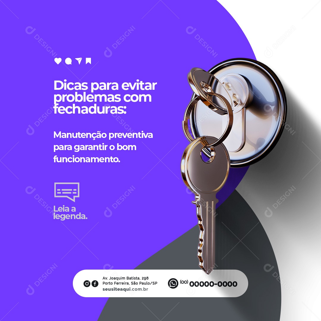 Dicas Para Evitar Problemas Com Fechaduras Chaveiro Social Media PSD Editável