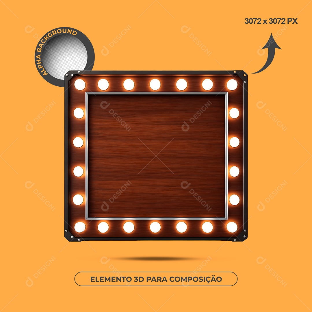 Elemento 3D Placa de Madeira Para Composição PSD