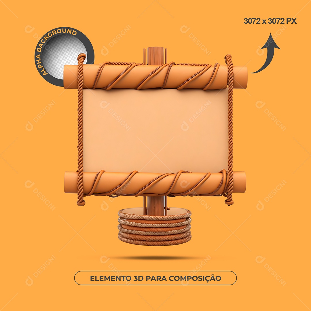 Elemento 3D Placa de Madeira Para Composição PSD