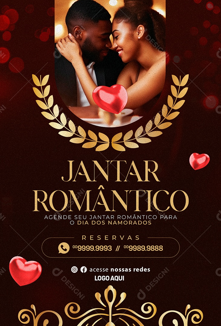 Jantar Romântico Agende Seu Jantar Reservas Dia Dos Namorados Social Media PSD Editável