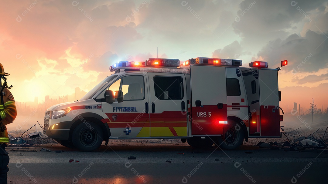 Imagem realista de bombeiro sobre vias publicas.