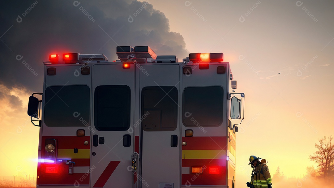 Imagem realista de bombeiro sobre vias publicas.