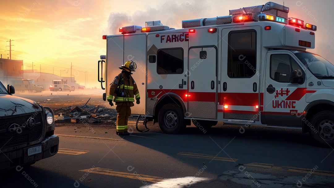 Imagem realista de bombeiro sobre vias publicas.