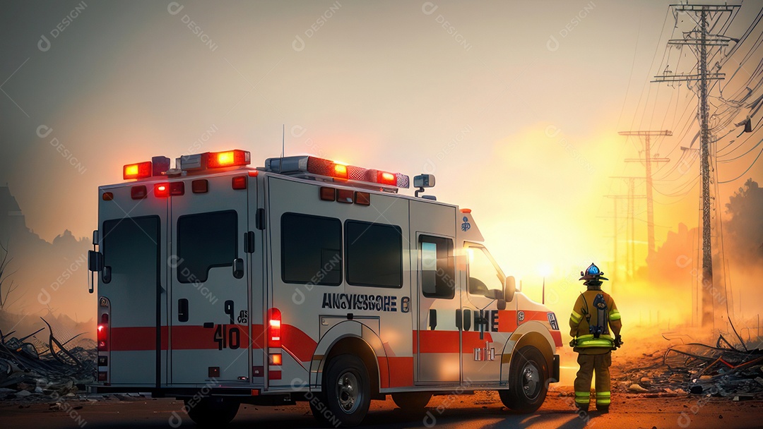 Imagem realista de bombeiro sobre vias publicas.