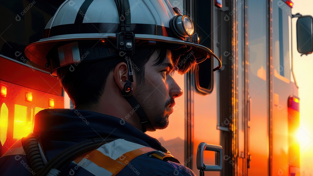 Imagem realista de bombeiro sobre vias publicas.