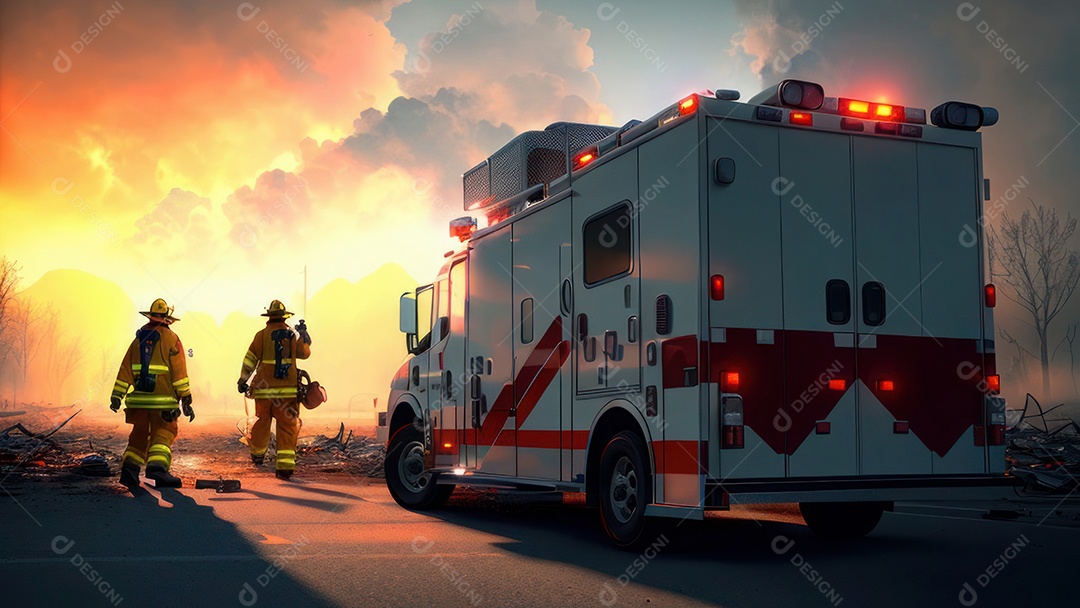 Imagem realista de bombeiro sobre vias publicas.