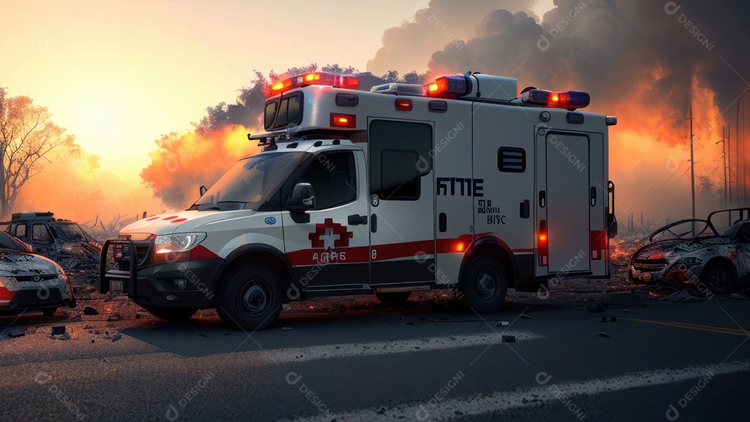 Imagem realista de bombeiro sobre vias publicas.