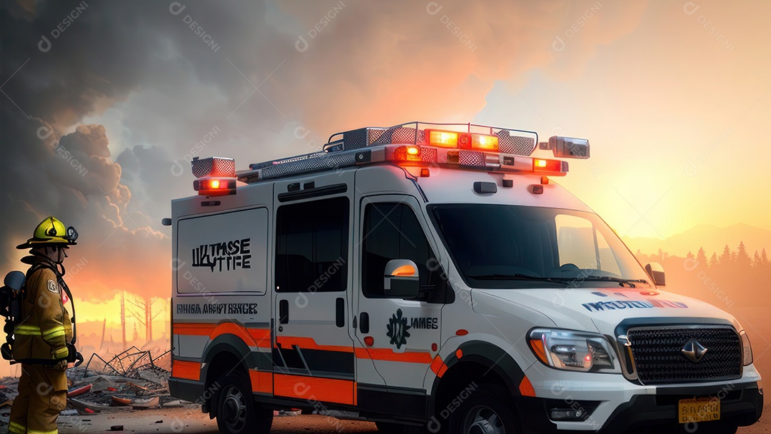 Imagem realista de bombeiro sobre vias publicas.