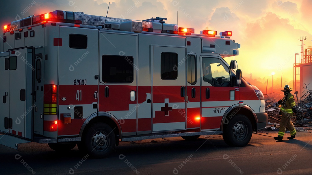 Imagem realista de bombeiro sobre vias publicas.