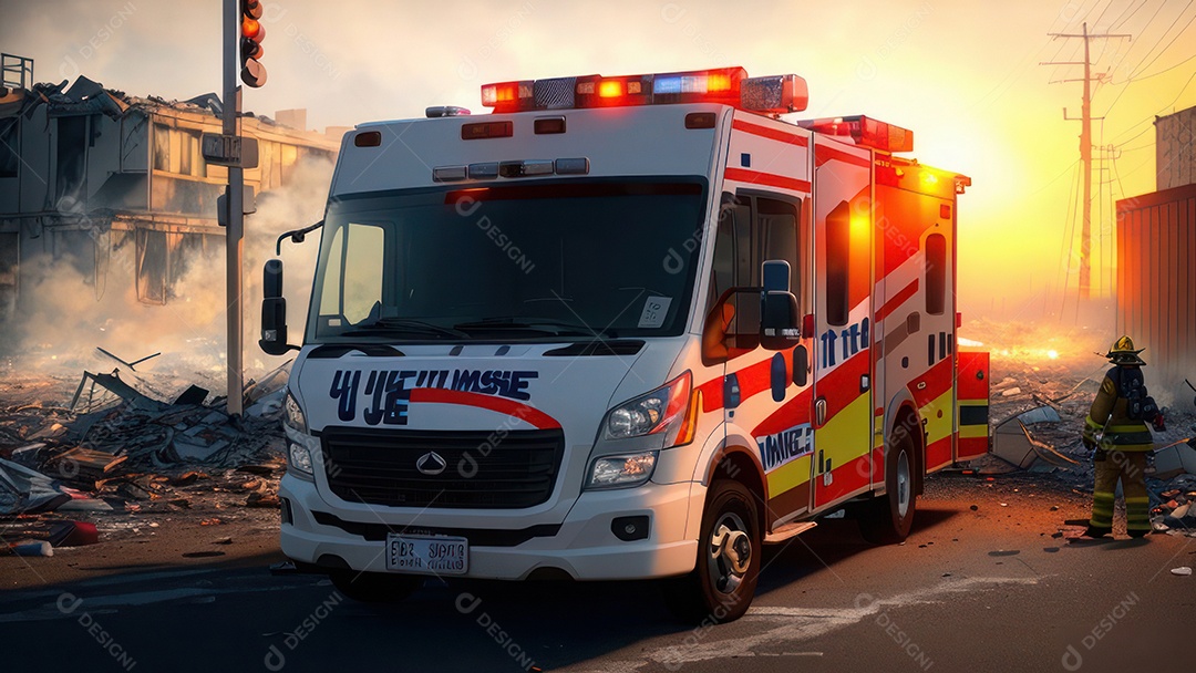 Imagem realista de bombeiro sobre vias publicas.