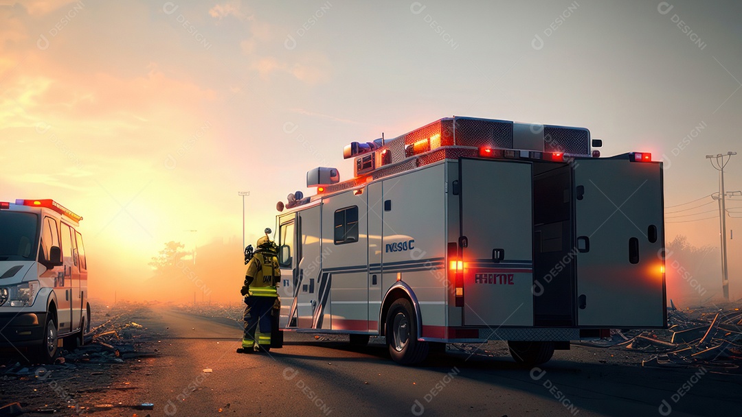 Imagem realista de bombeiro sobre vias publicas.