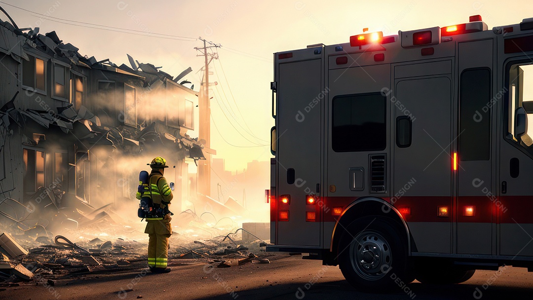 Imagem realista de bombeiro sobre vias publicas.