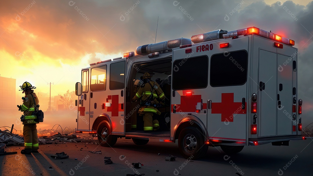 Imagem realista de bombeiro sobre vias publicas.