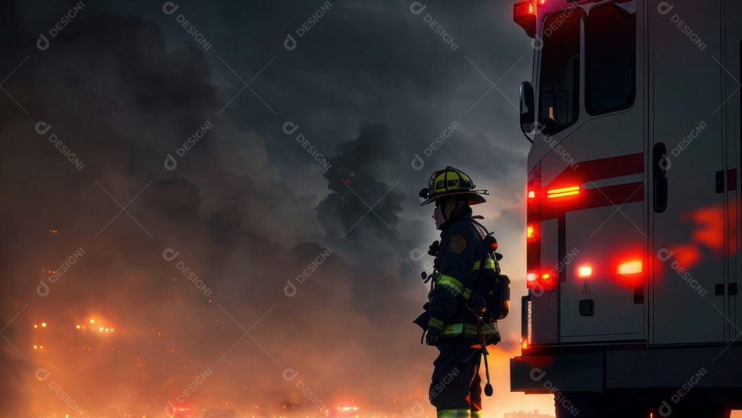 Imagem realista de bombeiro sobre vias publicas.