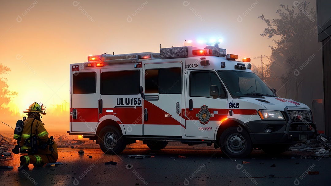 Imagem realista de bombeiro sobre vias publicas.