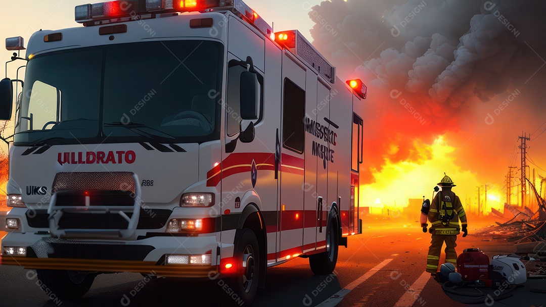 Imagem realista de bombeiro sobre vias publicas.