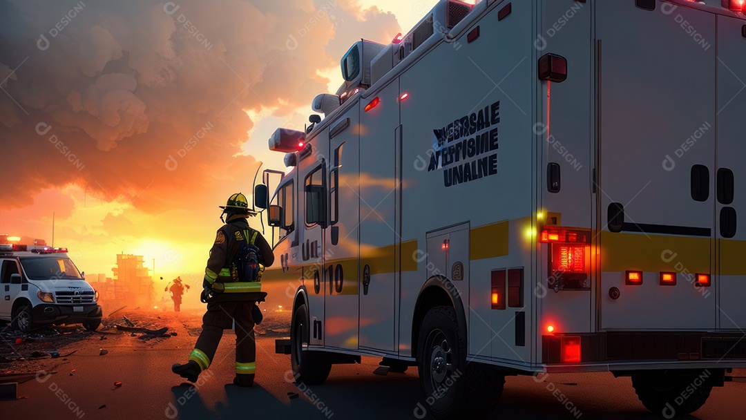 Imagem realista de bombeiro sobre vias publicas.