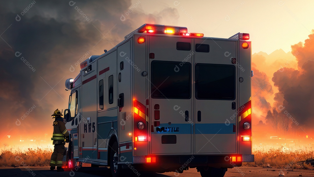 Imagem realista de bombeiro sobre vias publicas.