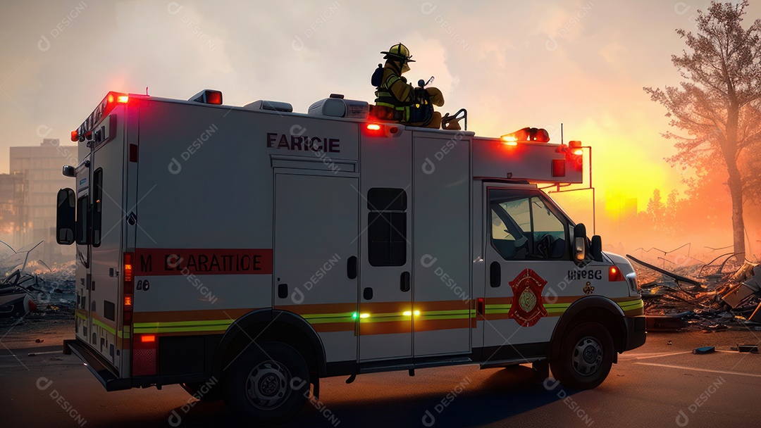 Imagem realista de bombeiro sobre vias publicas.