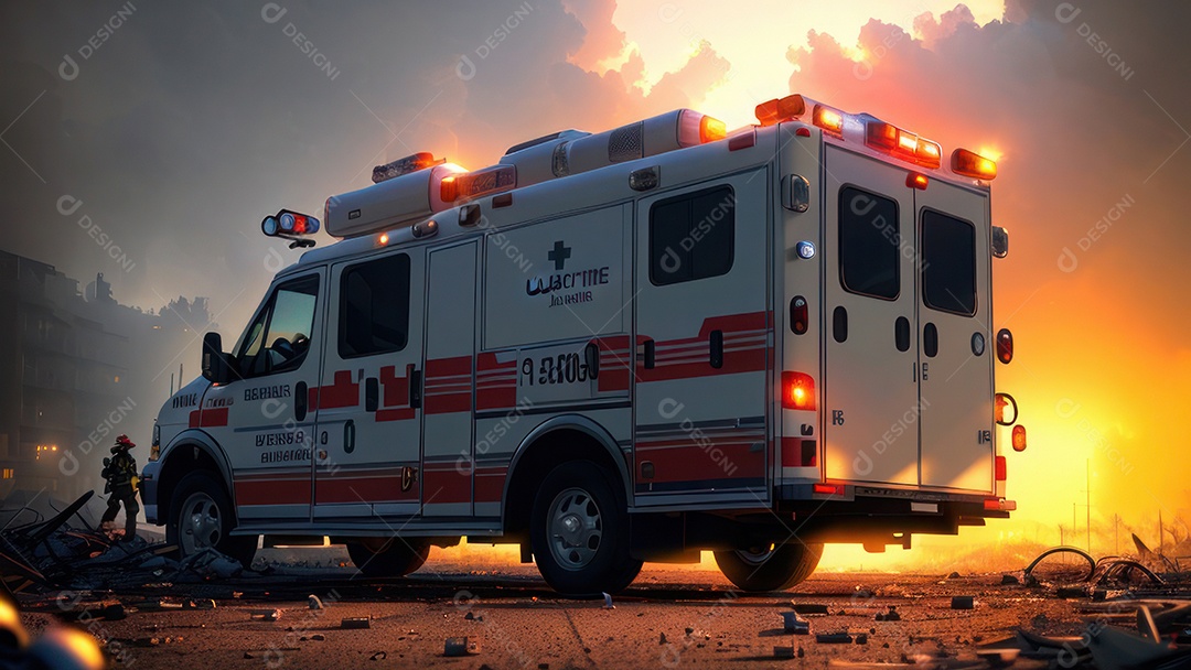 Imagem realista de bombeiro sobre vias publicas.