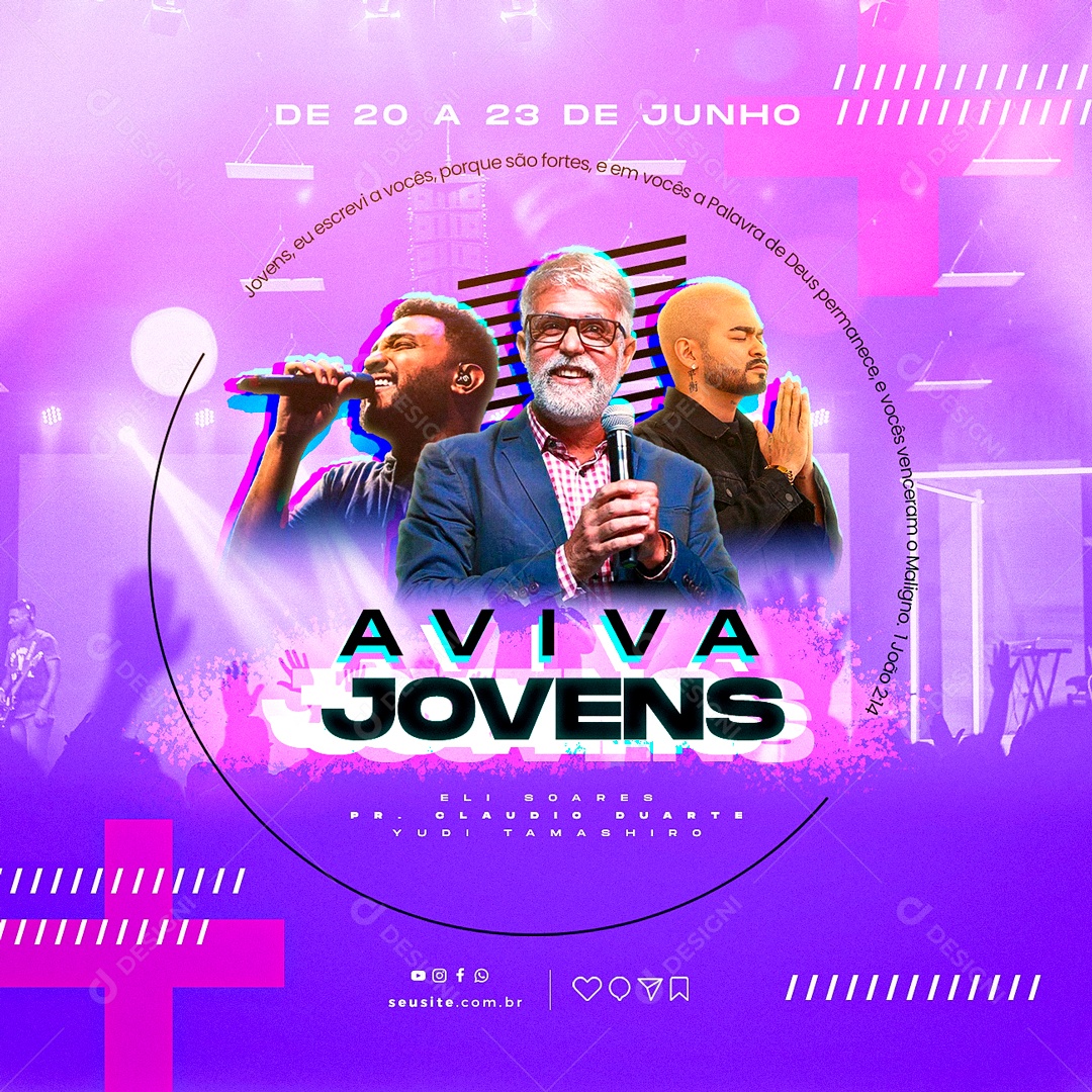 Aviva Jovens Igreja Culto Gospel Pr. Cláudio Duarte Social Media PSD Editável