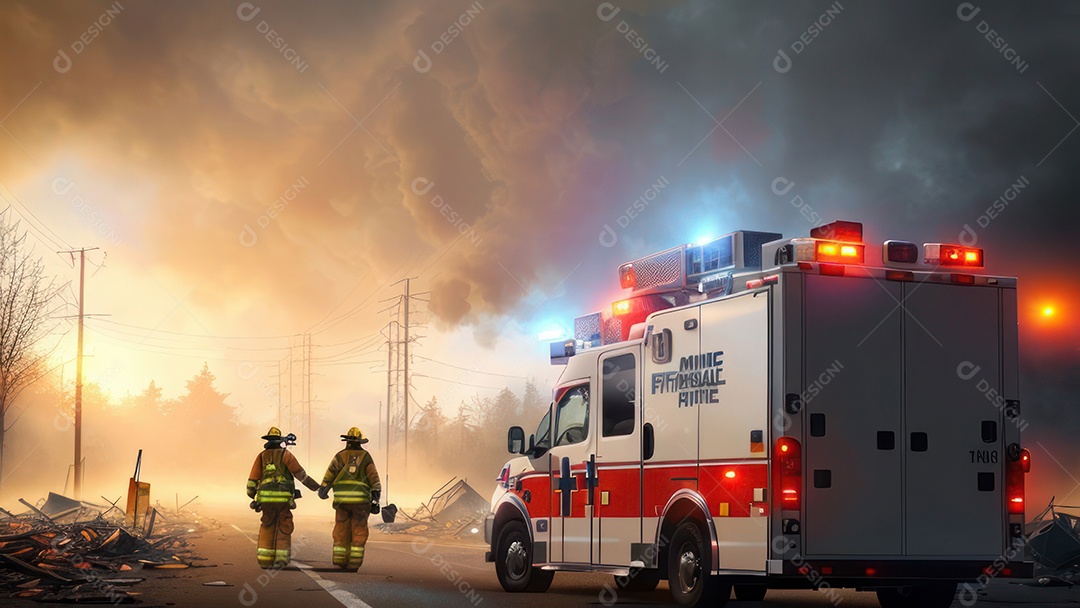 Imagem realista de bombeiro sobre vias publicas.