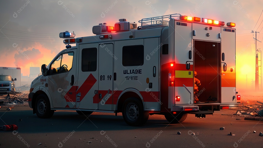 Imagem realista de bombeiro sobre vias publicas.