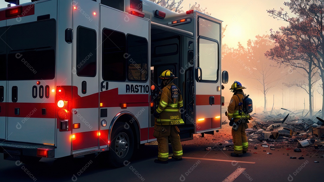 Imagem realista de bombeiro sobre vias publicas.