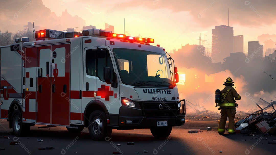 Imagem realista de bombeiro sobre vias publicas.