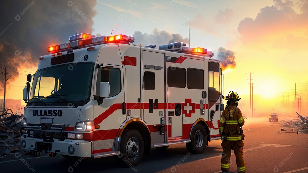 Imagem realista de bombeiro sobre vias publicas.