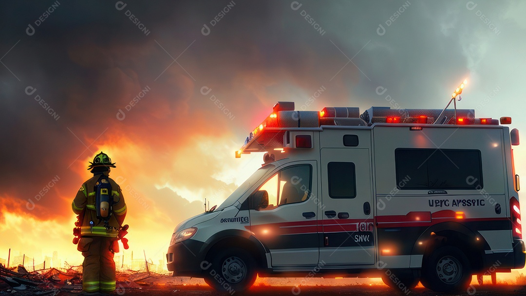 Imagem realista de bombeiro sobre vias publicas.