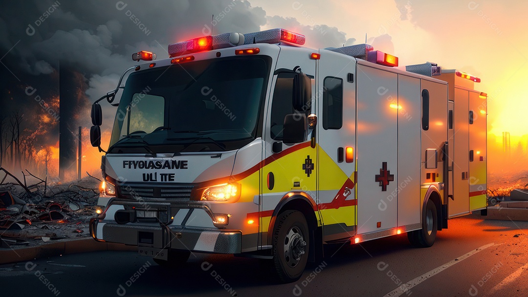 Imagem realista de bombeiro sobre vias publicas.