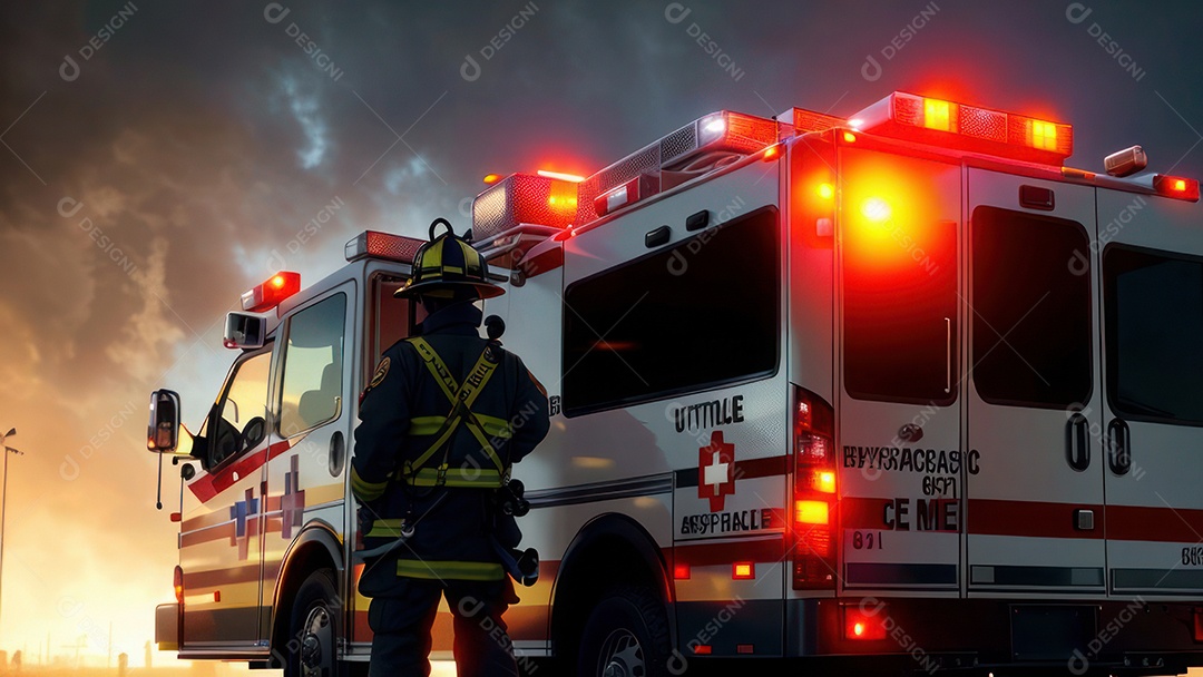 Imagem realista de bombeiro sobre vias publicas.