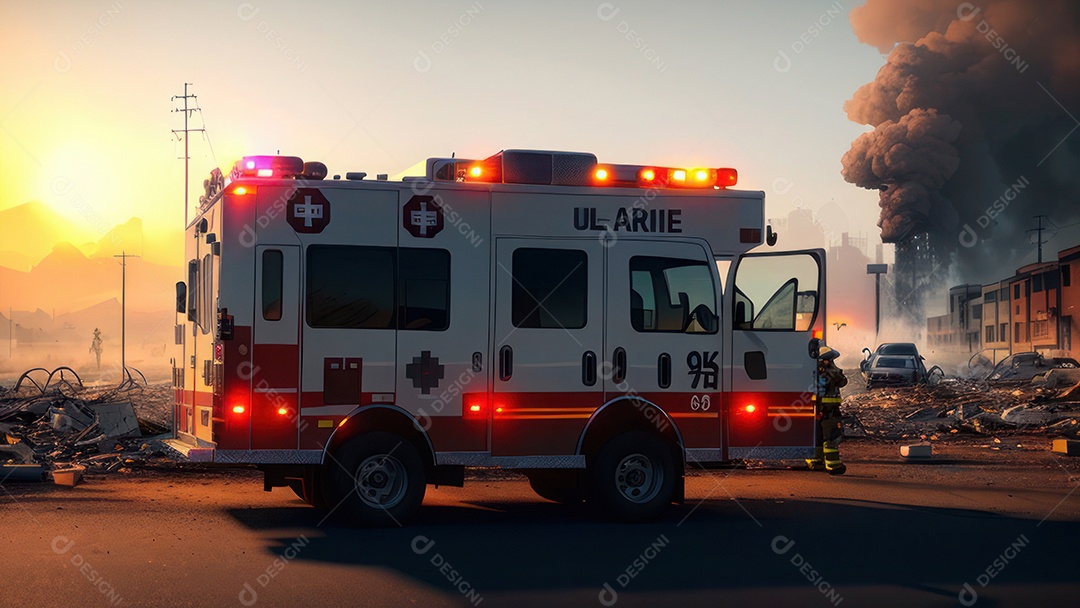 Imagem realista de bombeiro sobre vias publicas.