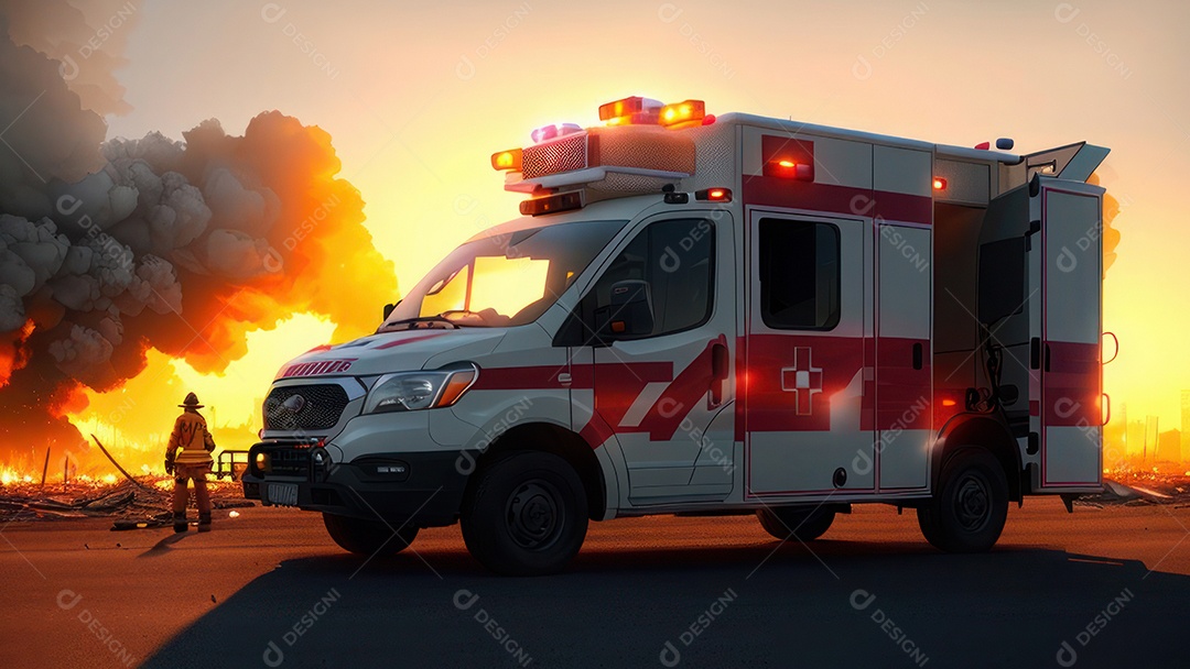 Imagem realista de bombeiro sobre vias publicas.