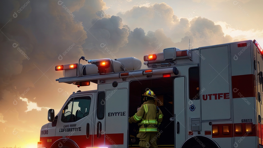 Imagem realista de bombeiro sobre vias publicas.